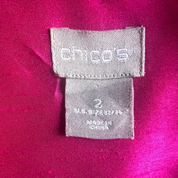 Chico's Open Front 3/4 Sleeve Jacket Fuchsia Pink Shantung Size 2 (US 12-14) - Picture 8 of 9